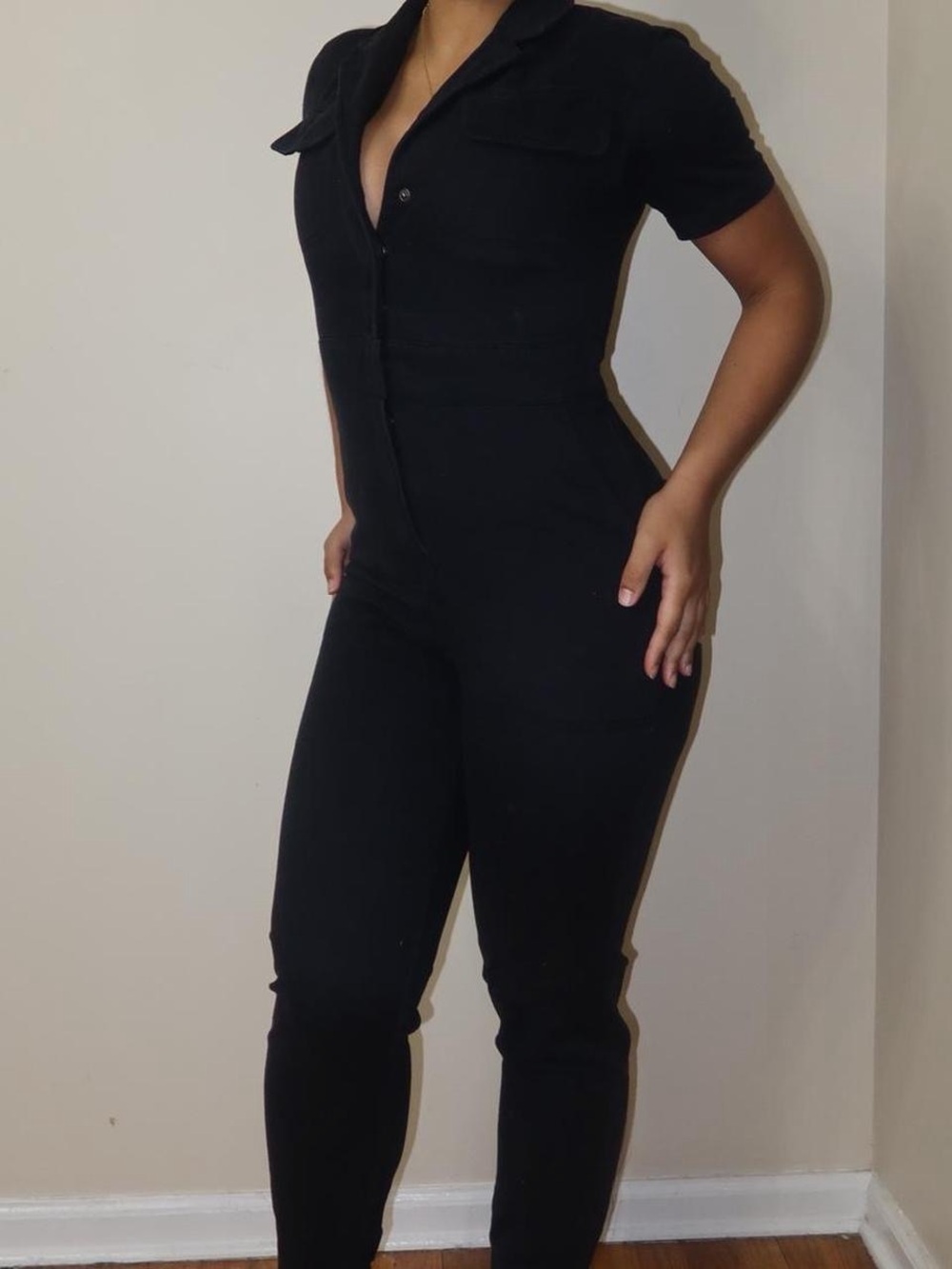 BDG Black Short-Sleeve Zip Jumpsuit